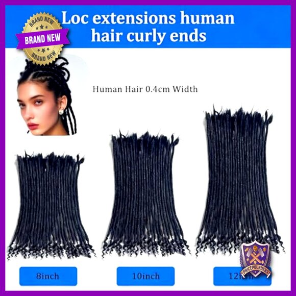 8 Inch Human Hair Loc Extensions Curly Ends 30 Strands Handmade Dreadlocks